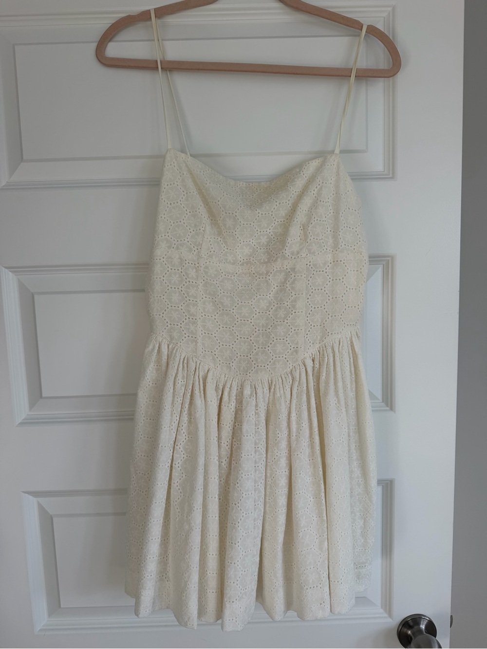 Spaghetti Strap Eyelet Mini Dress in Cream